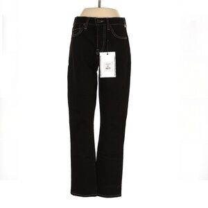 Wardrobe.NYC black denim straight leg jeans with yellow stitching. Size 24. BNWT
